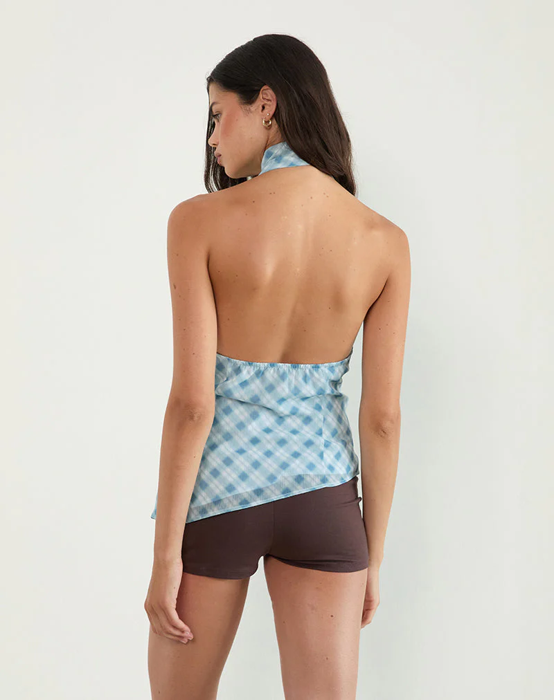 Briva Krawatten-Top in Blurred Check Blau - Image 3