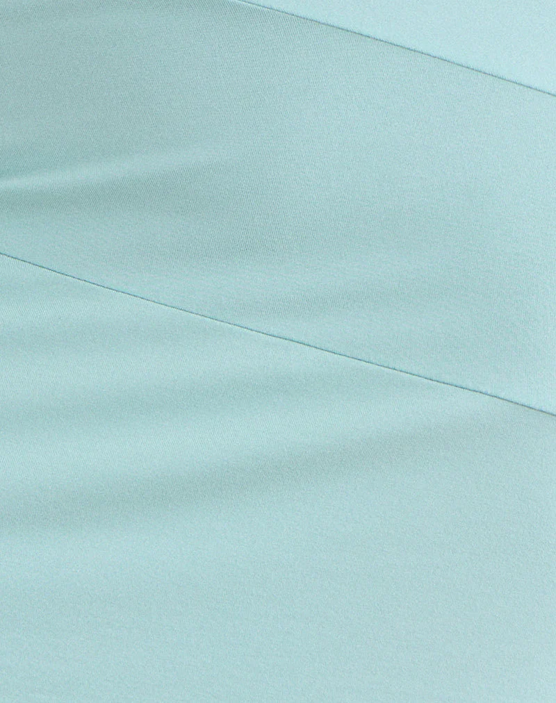 Brix Asymmetric Mini Skirt in Chunk Waist Jersey Aqua - Image 7