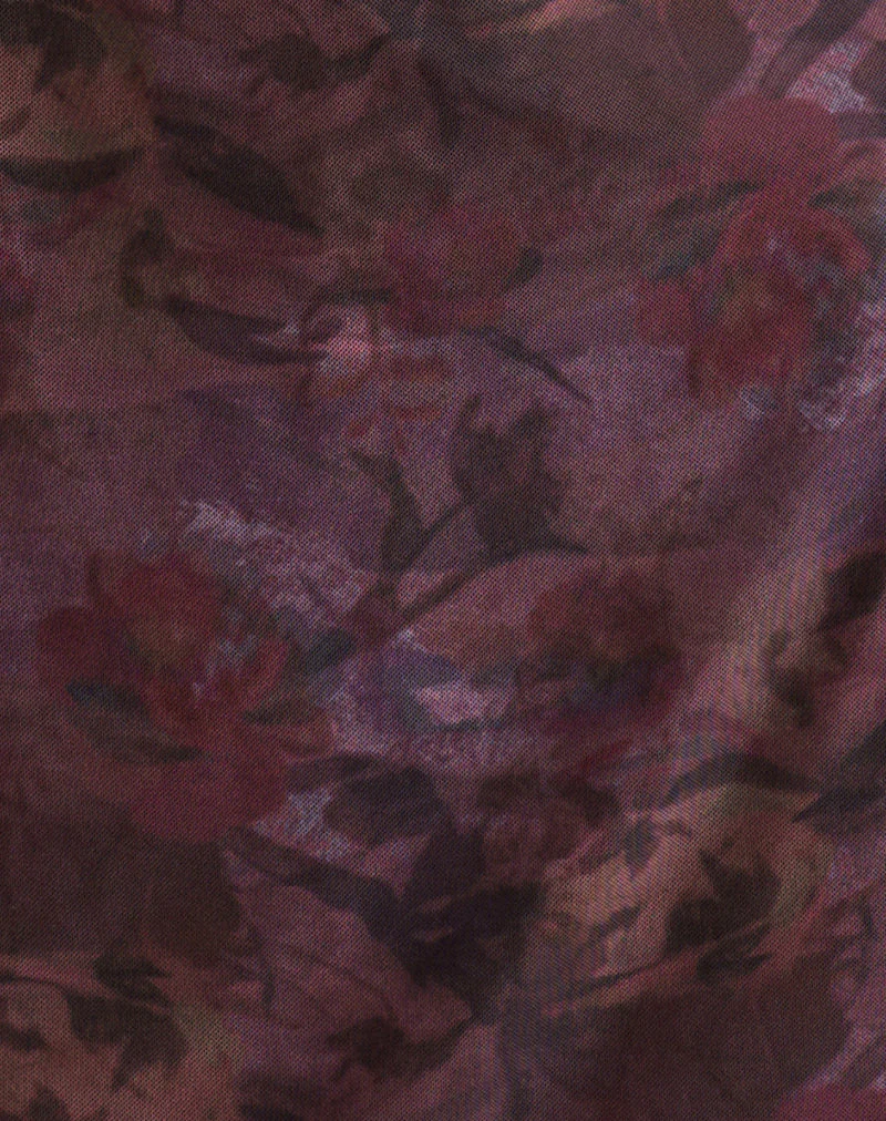Bublik Minikleid aus Mesh mit verschwommenem Blumenmuster in Burgunderrot - Image 6