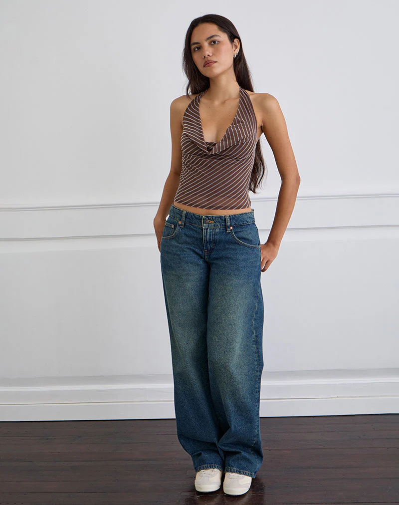 Bujou Cowl Top in Diagonalstreifen beflockt Braun und Creme - Image 2