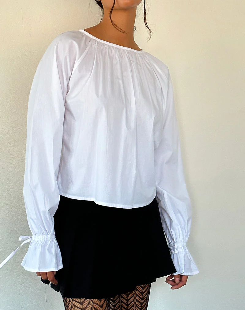 Bulila Bluse mit Krawattenärmeln aus weißer Popeline - Image 2