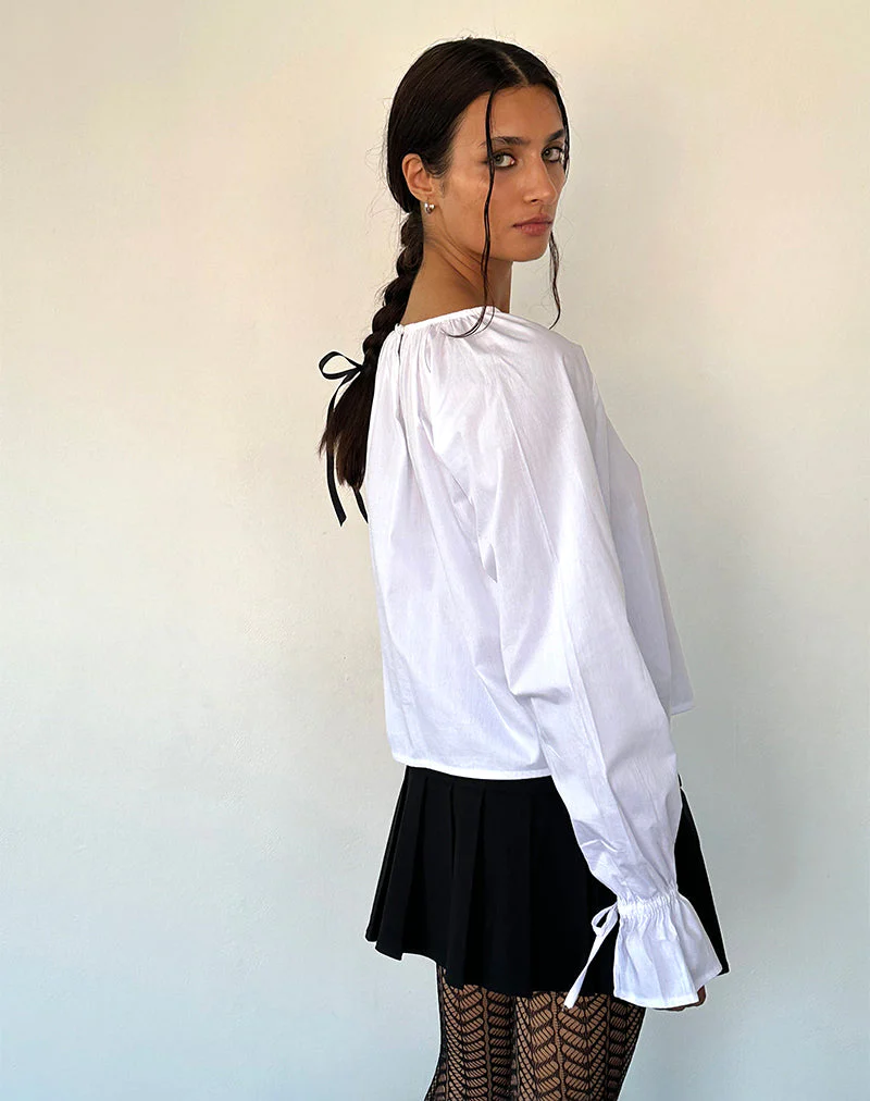 Bulila Bluse mit Krawattenärmeln aus weißer Popeline - Image 3