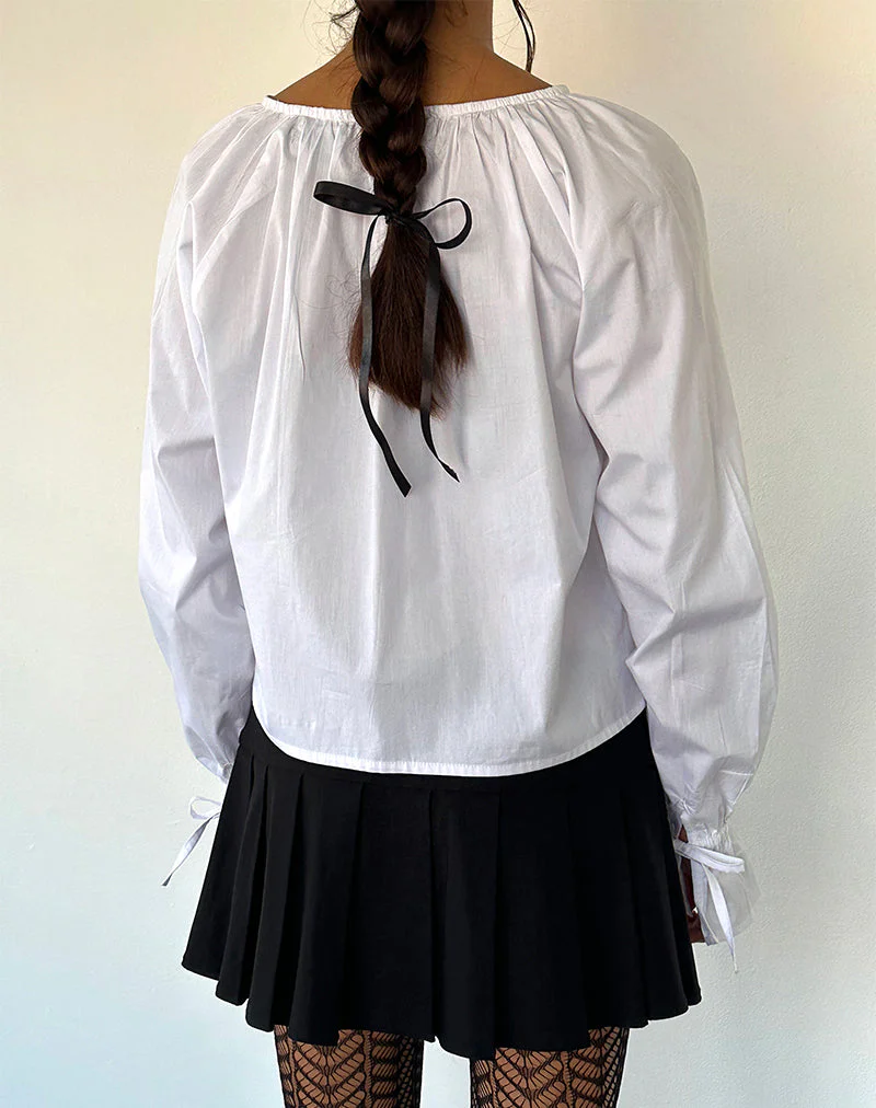 Bulila Bluse mit Krawattenärmeln aus weißer Popeline - Image 4