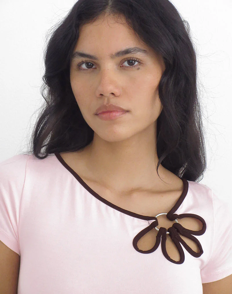 Bunga Flower Cut Out Top in Light Pink with Bitter Chocolate Binding - Image 2