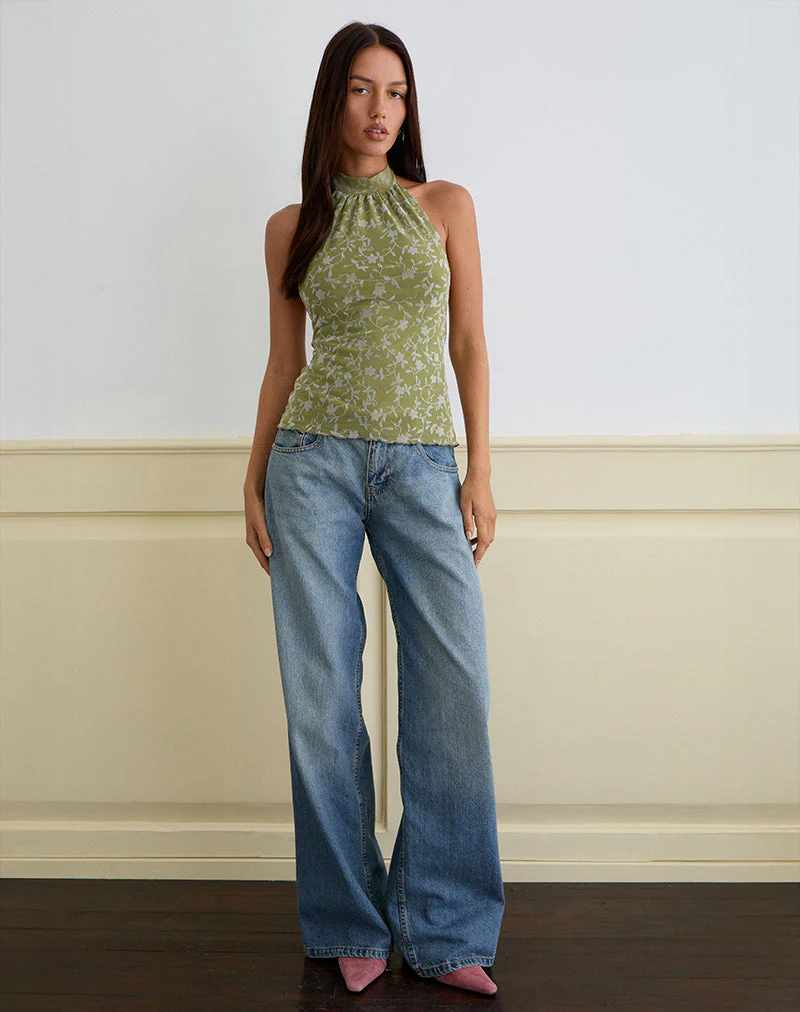 Burkie Neckholder-Top in Pretty Petal Flock Olive - Image 4