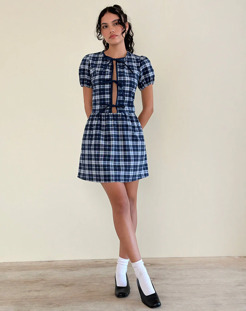 Byan Krawattenkleid aus Tartan in Dunkelblau - Image 2