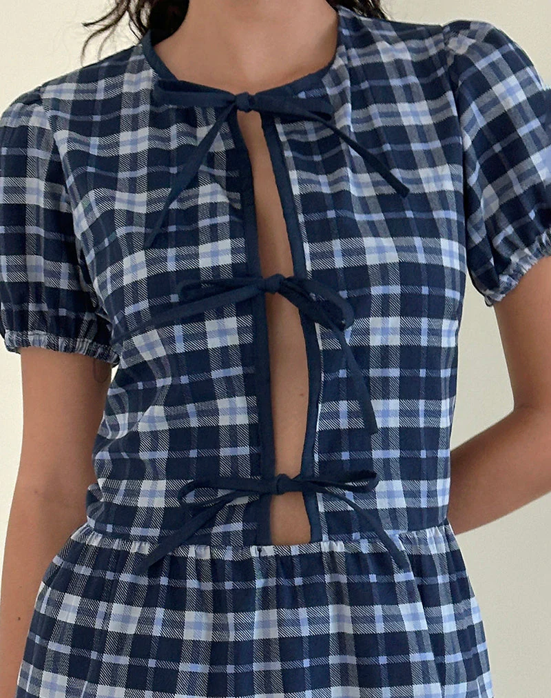 Byan Krawattenkleid aus Tartan in Dunkelblau - Image 3