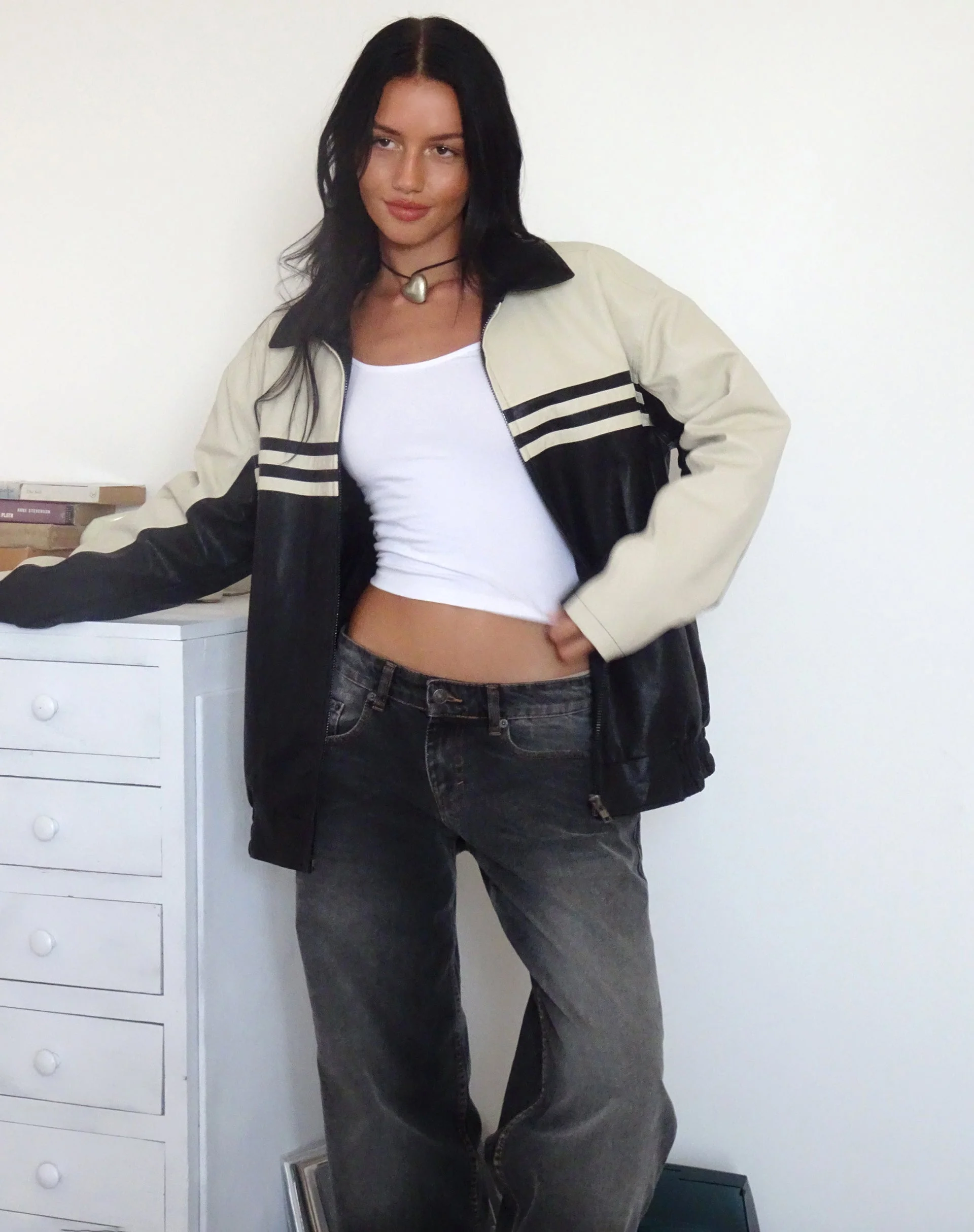 Calista Jacke in PU Schwarz mit Elfenbein - Image 3