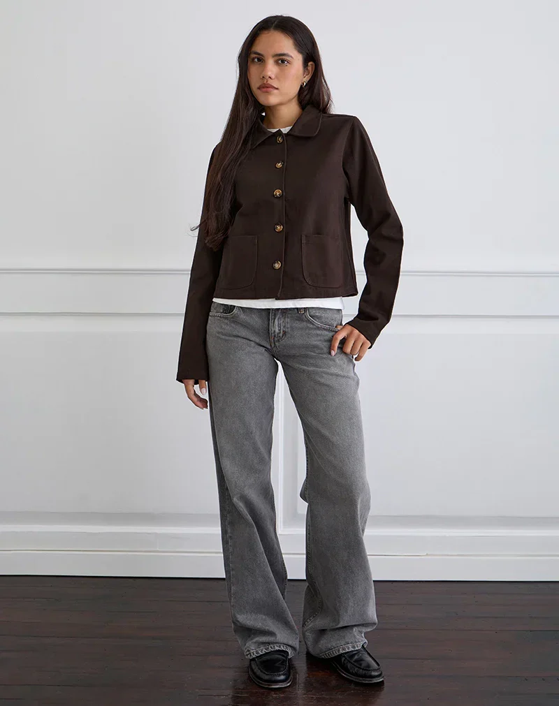 Calva Boxy Jacke in Schokoladenbraun - Image 2