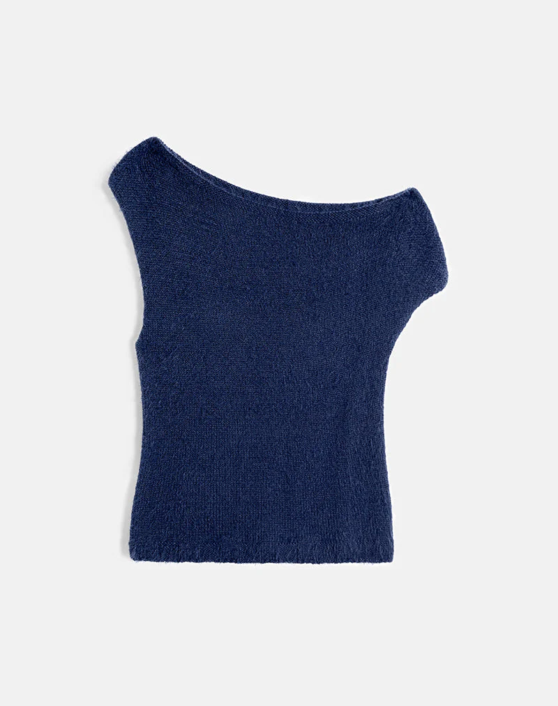 Calyce Top aus flauschigem Strick Navy - Image 3