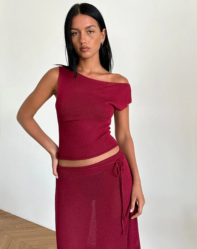 Calypso Top aus transparentem Strick Rot