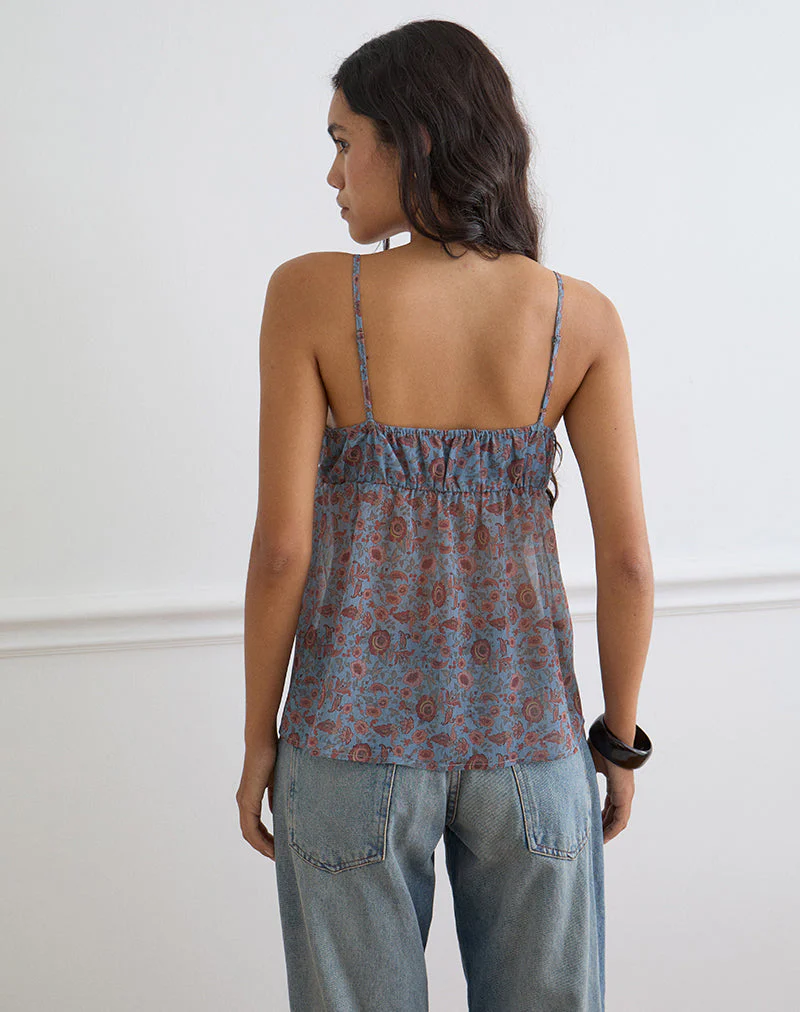 Camden Cami Top in Shadow Blossom Blue Chiffon - Image 4