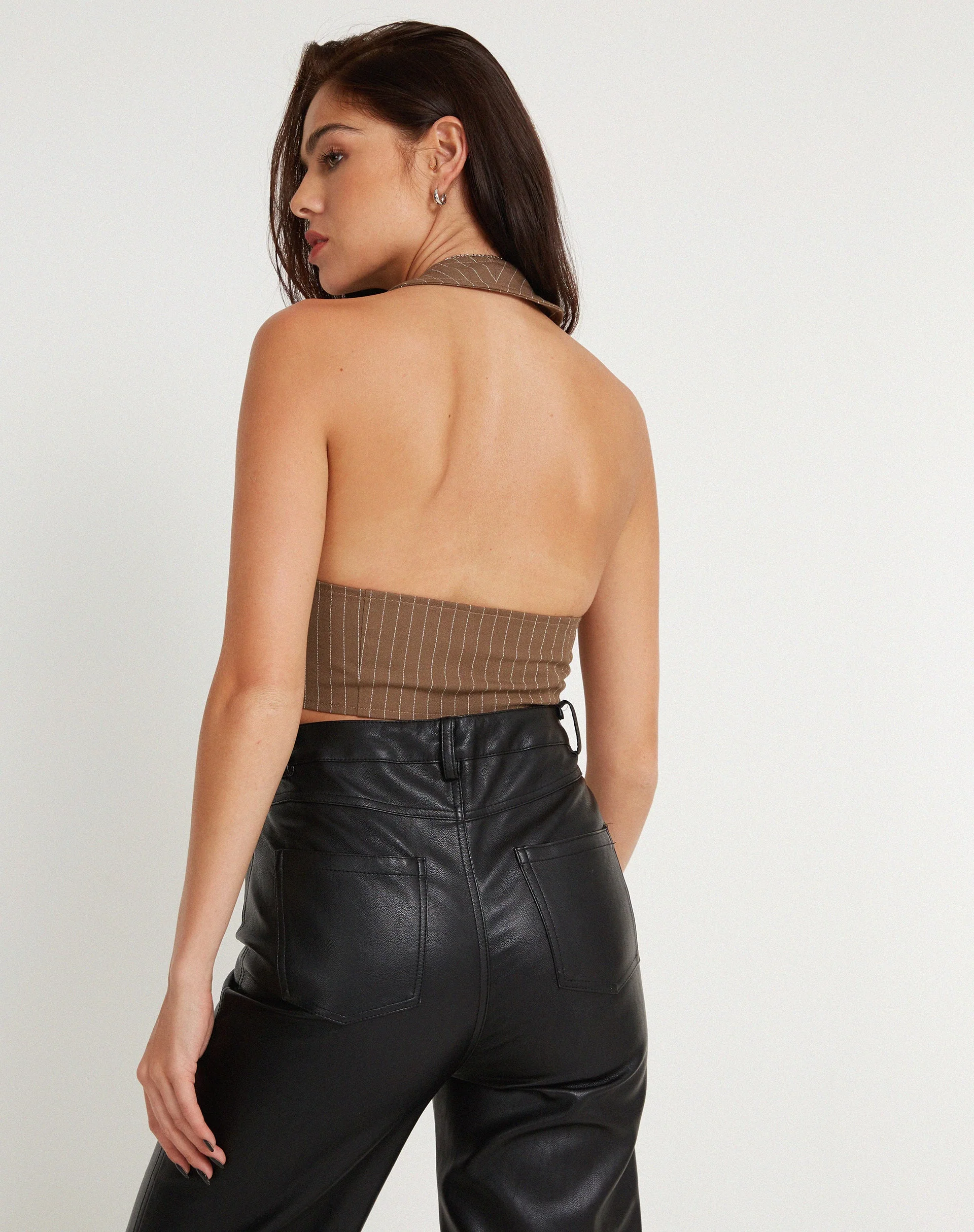 Canisba Crop Top in Nadelstreifen Braun - Image 3