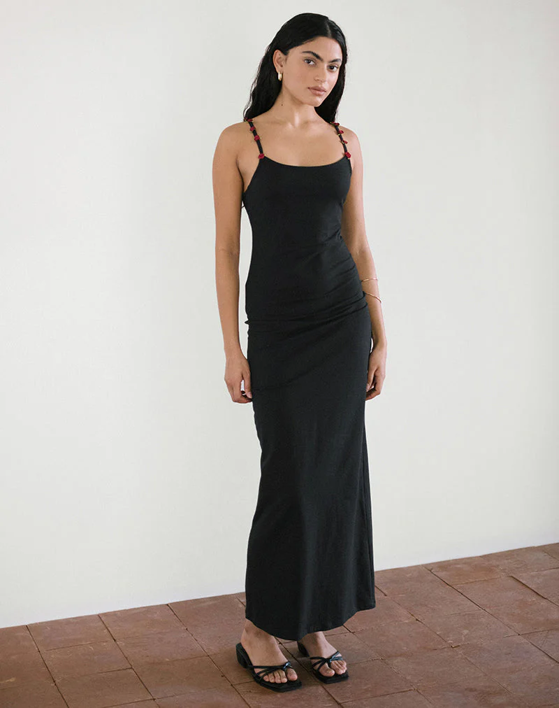 Cantana Maxikleid in Schwarz mit roter Rosette