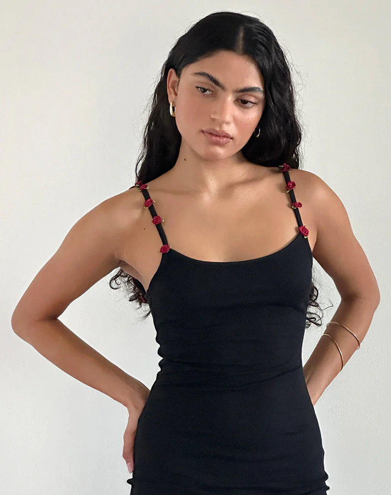 Cantana Maxikleid in Schwarz mit roter Rosette - Image 3