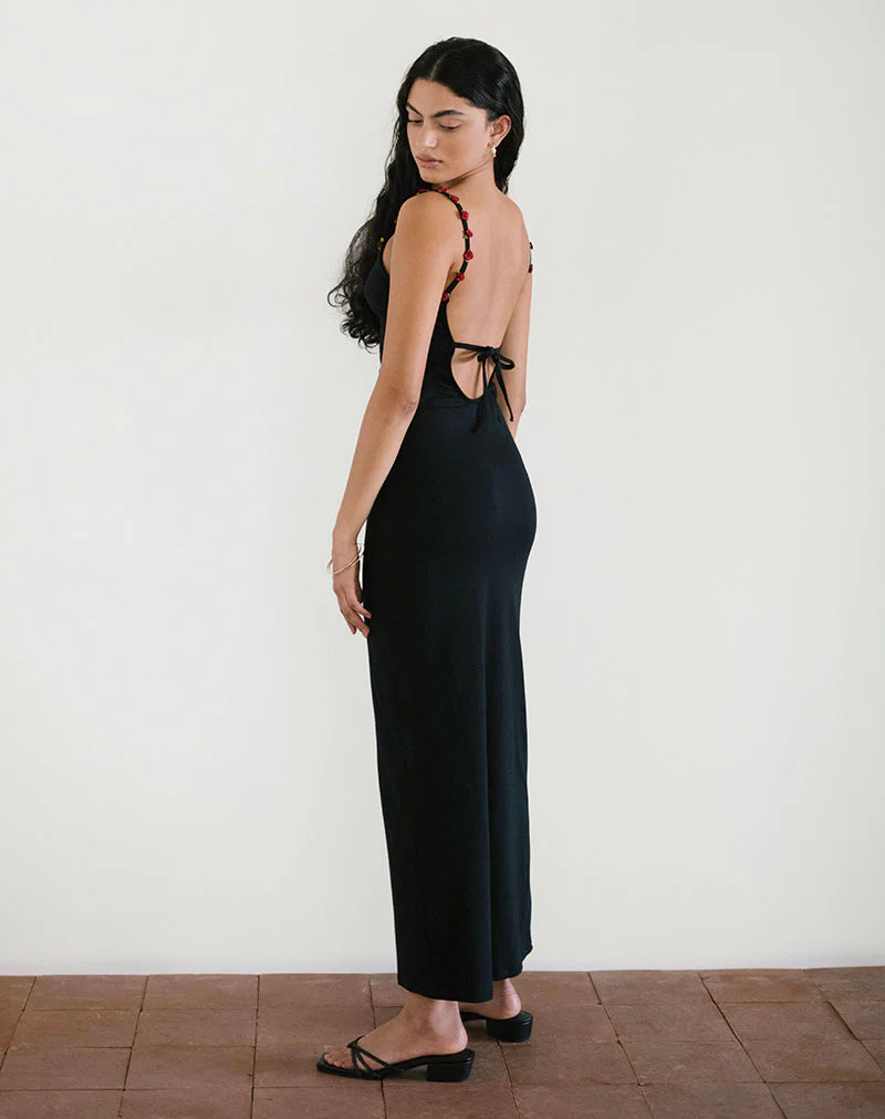 Cantana Maxikleid in Schwarz mit roter Rosette - Image 4