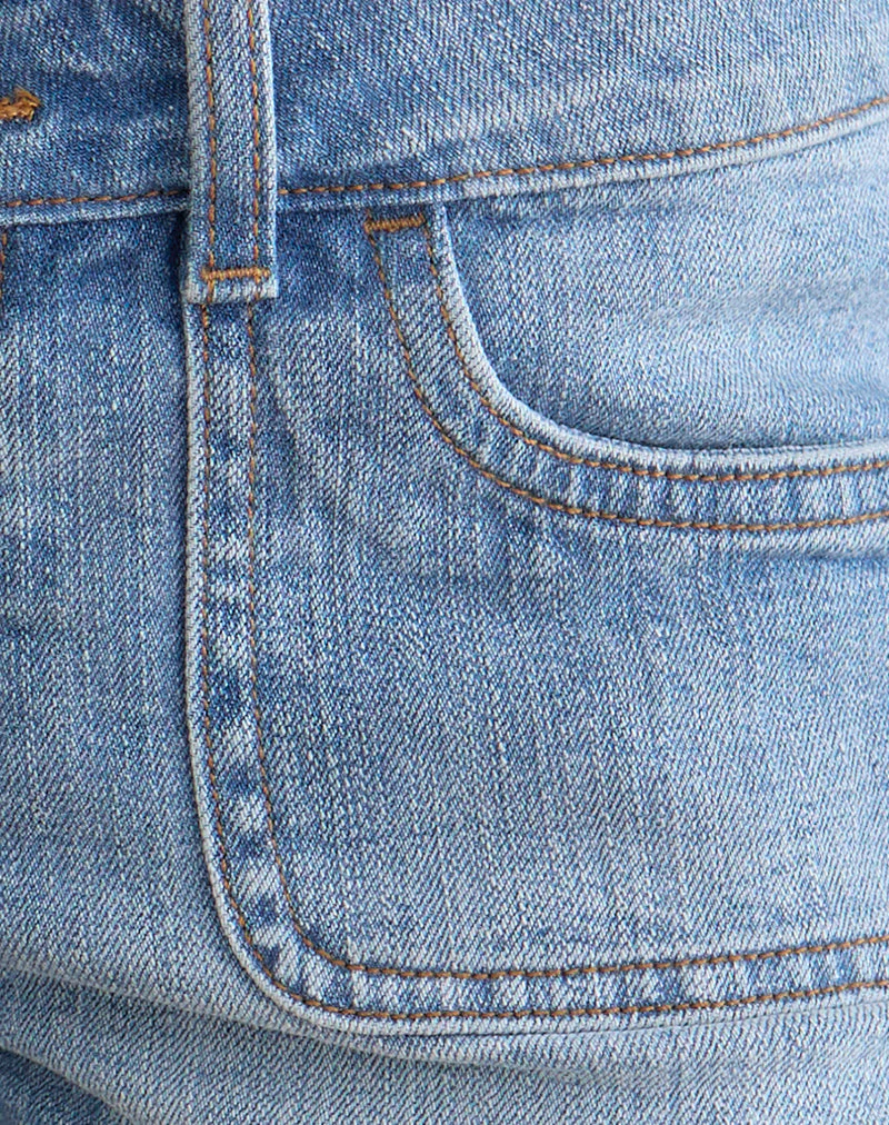 Low Rise Denim Cargo Hotpant in Mid Bleach - Image 7