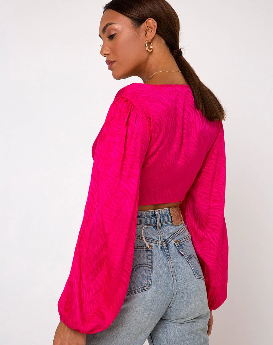 Carina Crop Top aus Satin Zebra Fuchsia - Image 2
