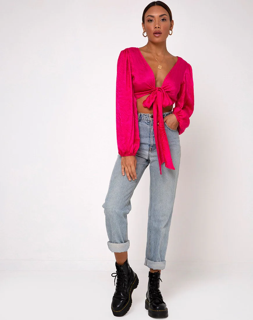 Carina Crop Top aus Satin Zebra Fuchsia - Image 3