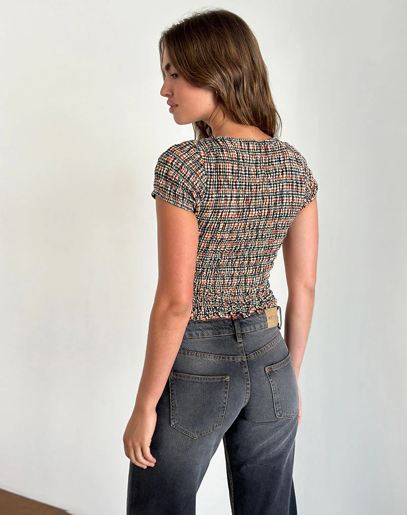 Caripa Gerafftes Top in Country Check - Image 3