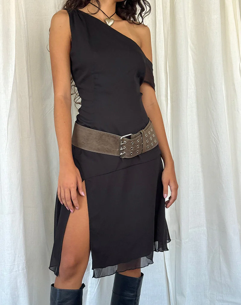 Carissa Ein-Schulter-Chiffon-Midikleid in Schwarz - Image 3
