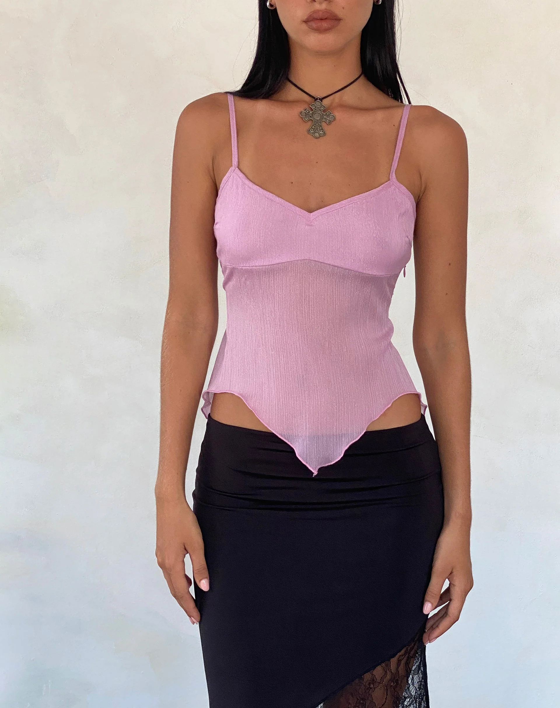 Carmeline Langarm-Cami-Top in schimmerndem Rosa