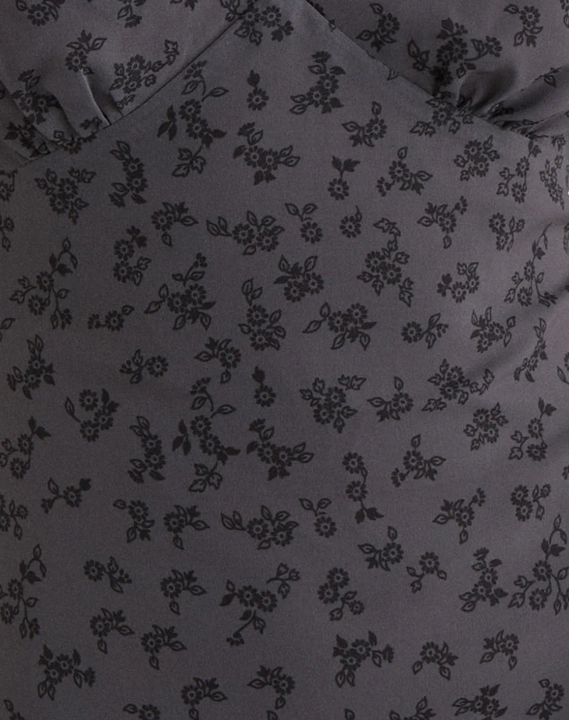 Carmila Mini-Kleid mit Raffungen und minimalistischem Blumenmuster in Dunkelgrau - Image 5