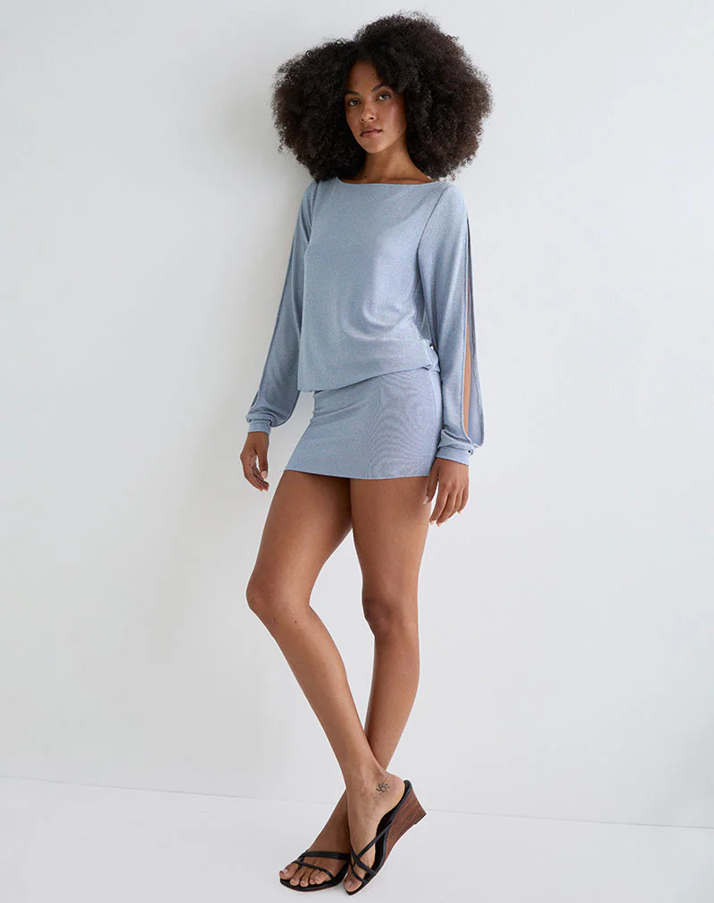 Carola Mini-Kleid mit ausgeschnittenen Ärmeln in schimmerndem Blau - Image 2
