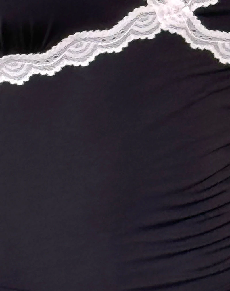 Carolina One Shoulder Top in Schwarz mit rosa Spitze - Image 6