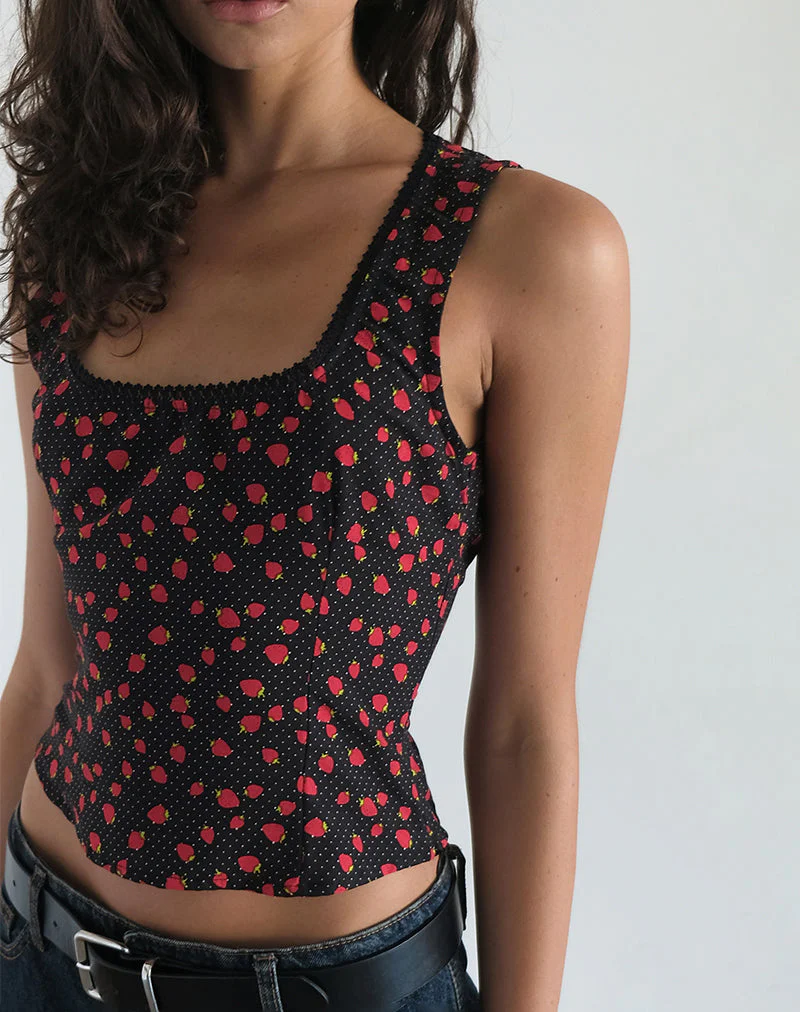 Carys Vest Top in Strawberry Polka Schwarz - Image 2