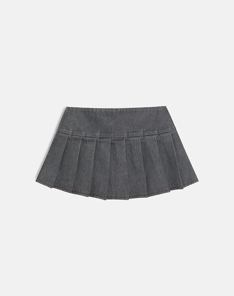 Casna Pleated Mini Skirt in Denim Grey Wash - Image 4