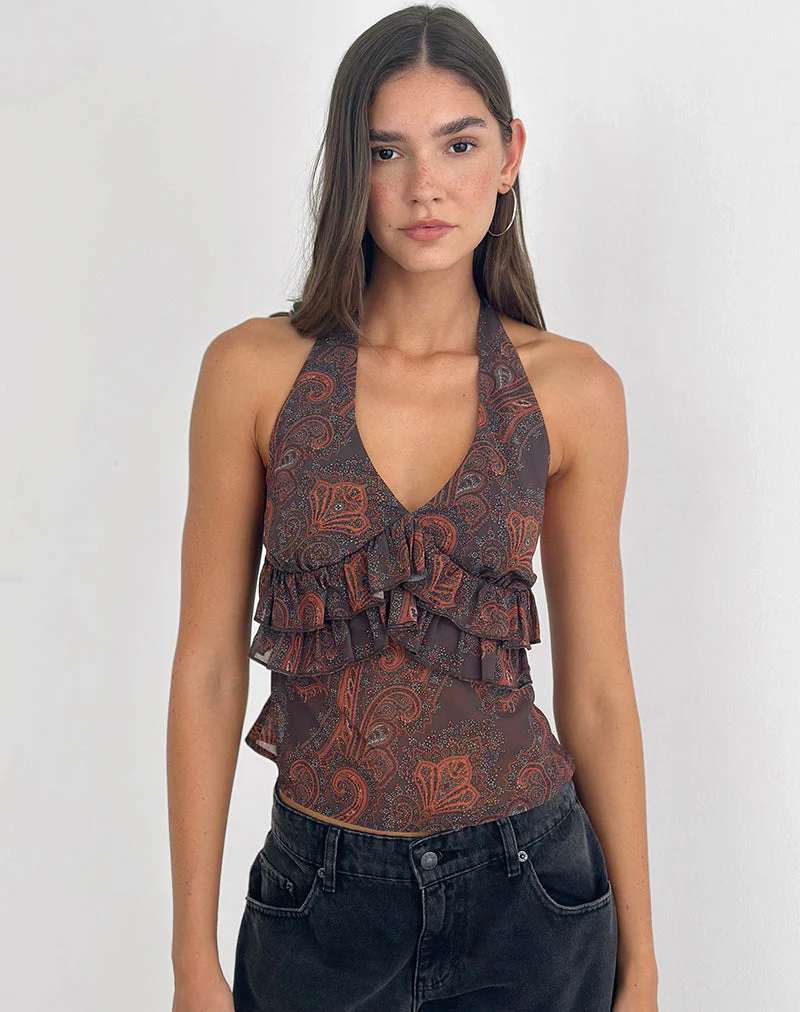 Casoya Top aus Chiffon Royal Paisley Burgunderrot - Image 2