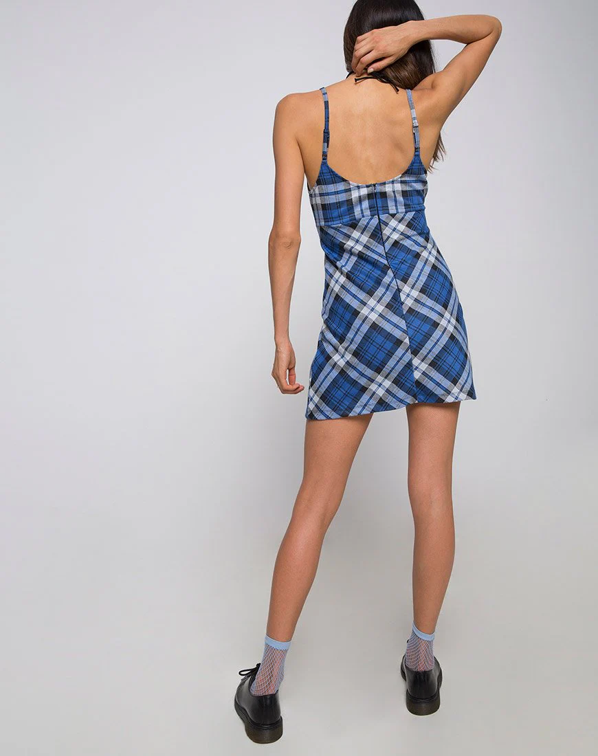 Cassia Slip-Kleid aus kariertem Stretch-Blau - Image 4