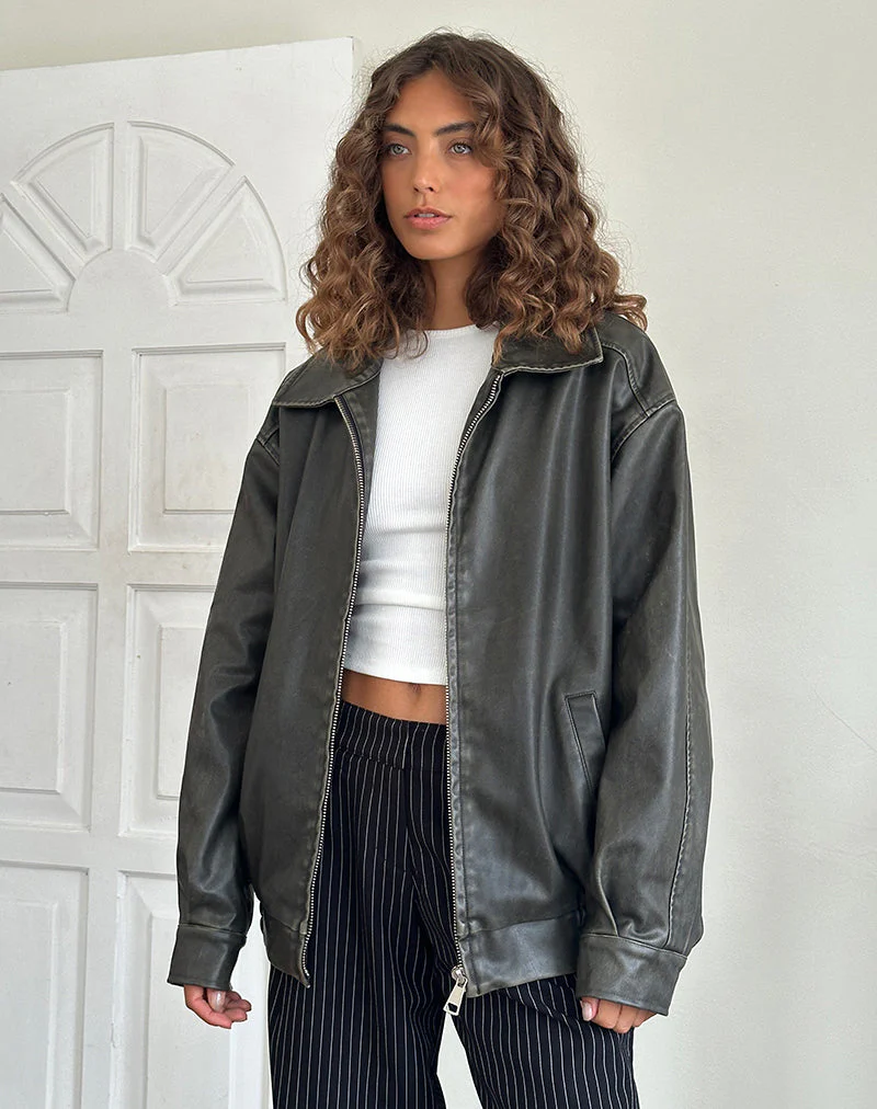 Cavita Distressed Jacke in PU-Olive