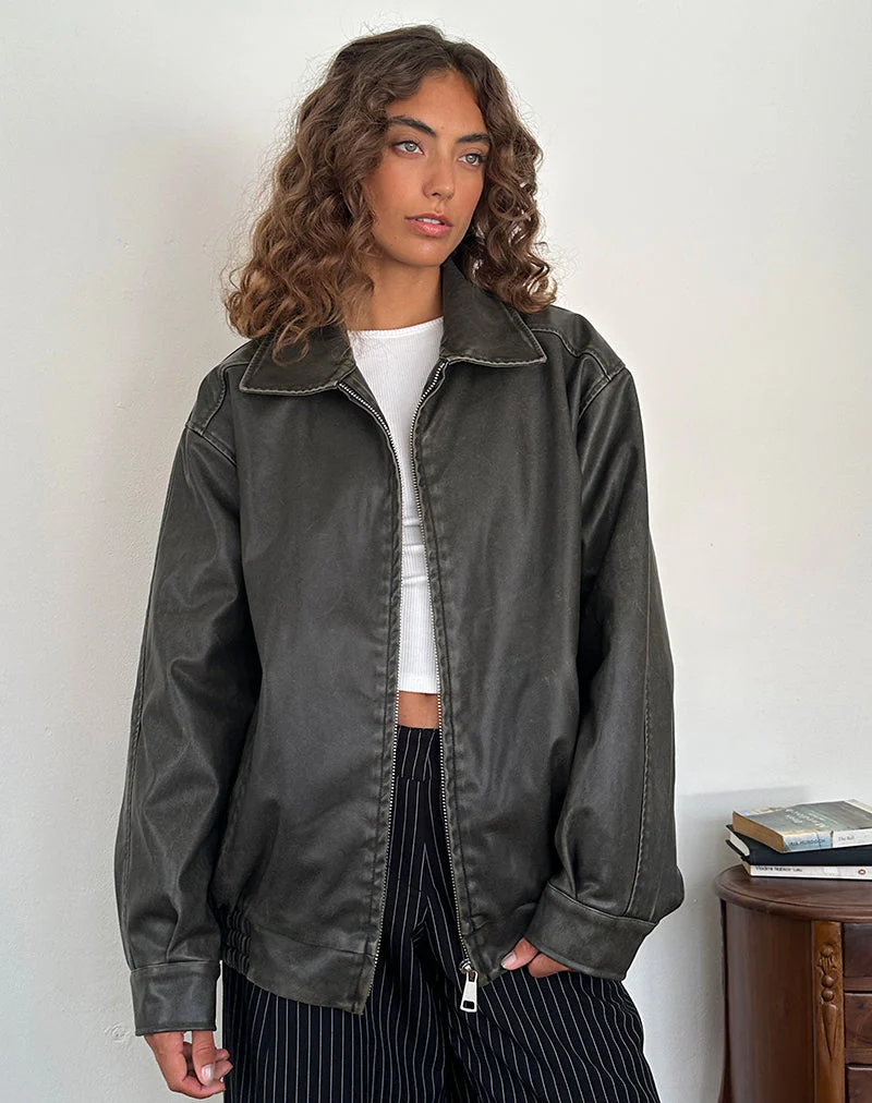 Cavita Distressed Jacke in PU-Olive - Image 3