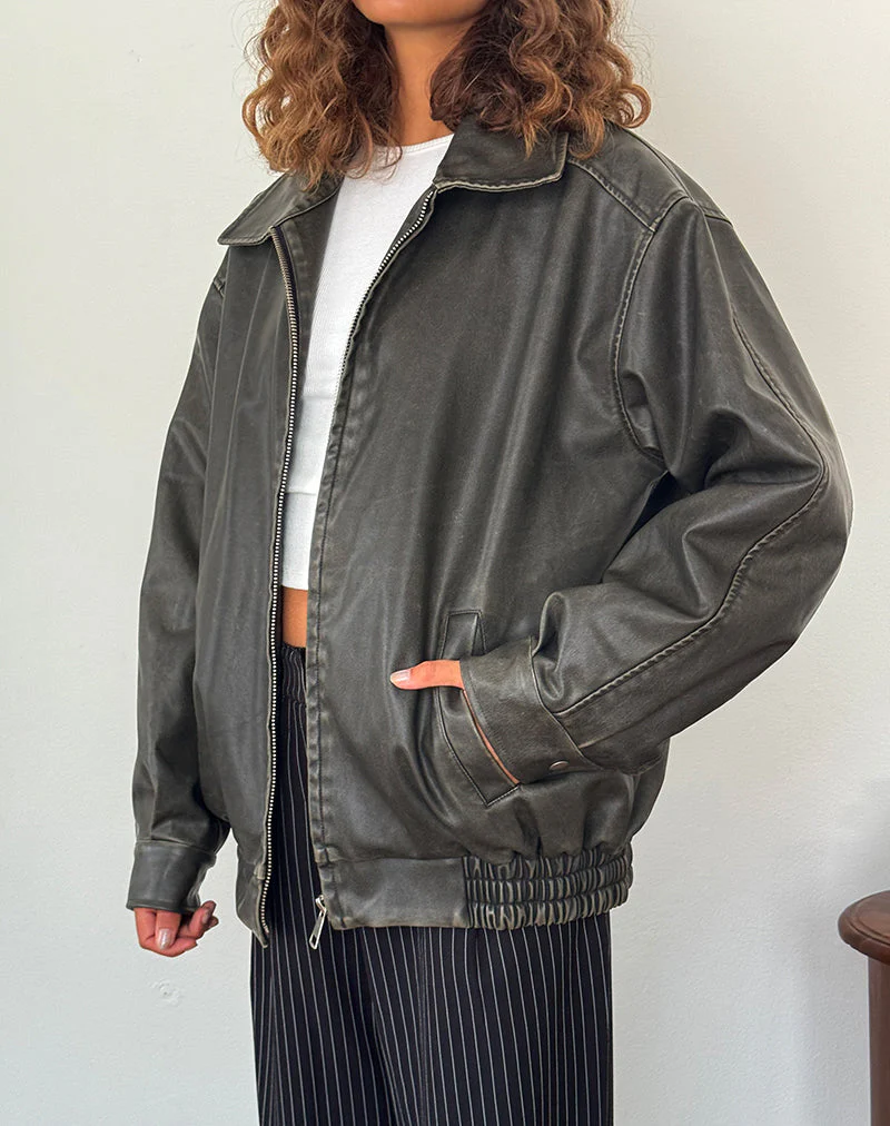 Cavita Distressed Jacke in PU-Olive - Image 5