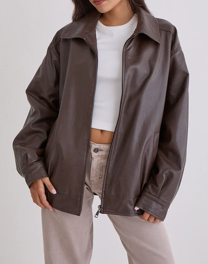 Cavita Jacke in PU Bitter Chocolate - Image 3