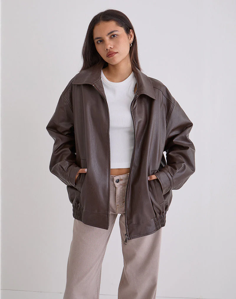 Cavita Jacke in PU Bitter Chocolate - Image 4