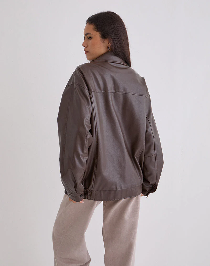 Cavita Jacke in PU Bitter Chocolate - Image 5