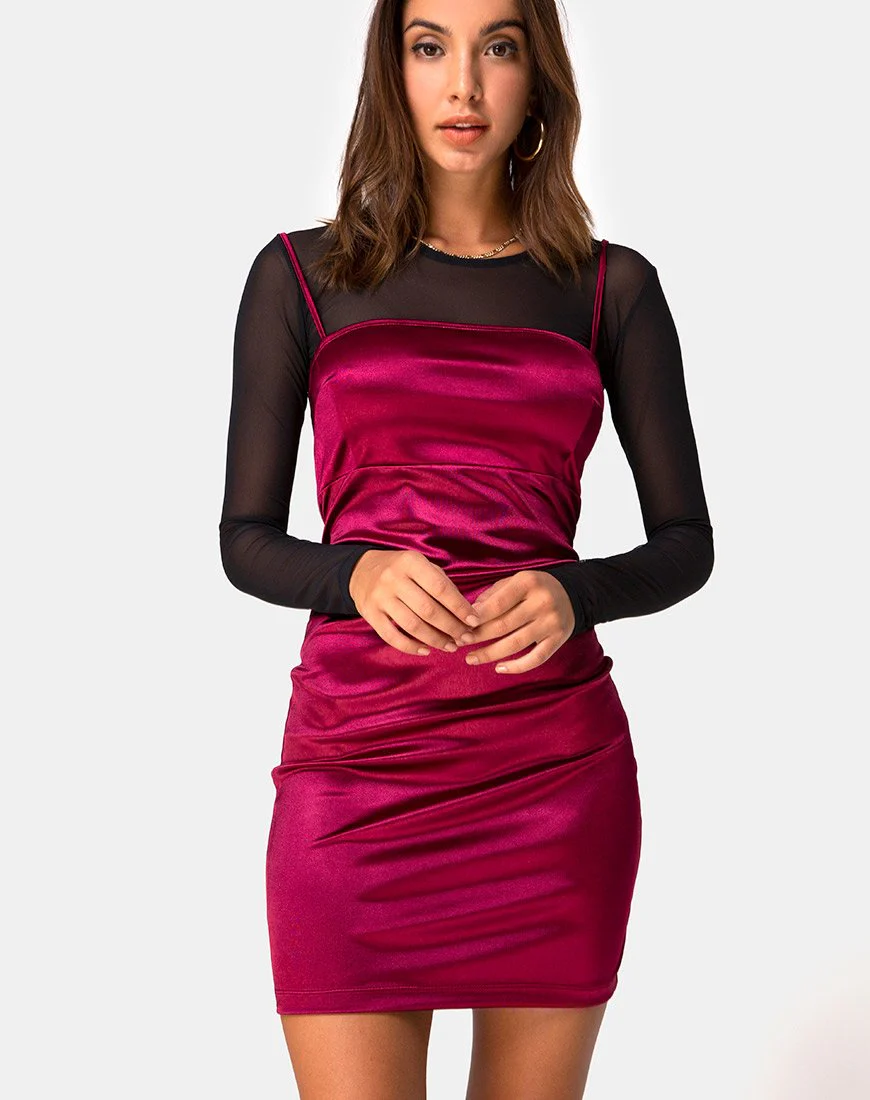 Cecile Slip-Kleid aus Satin in Burgund