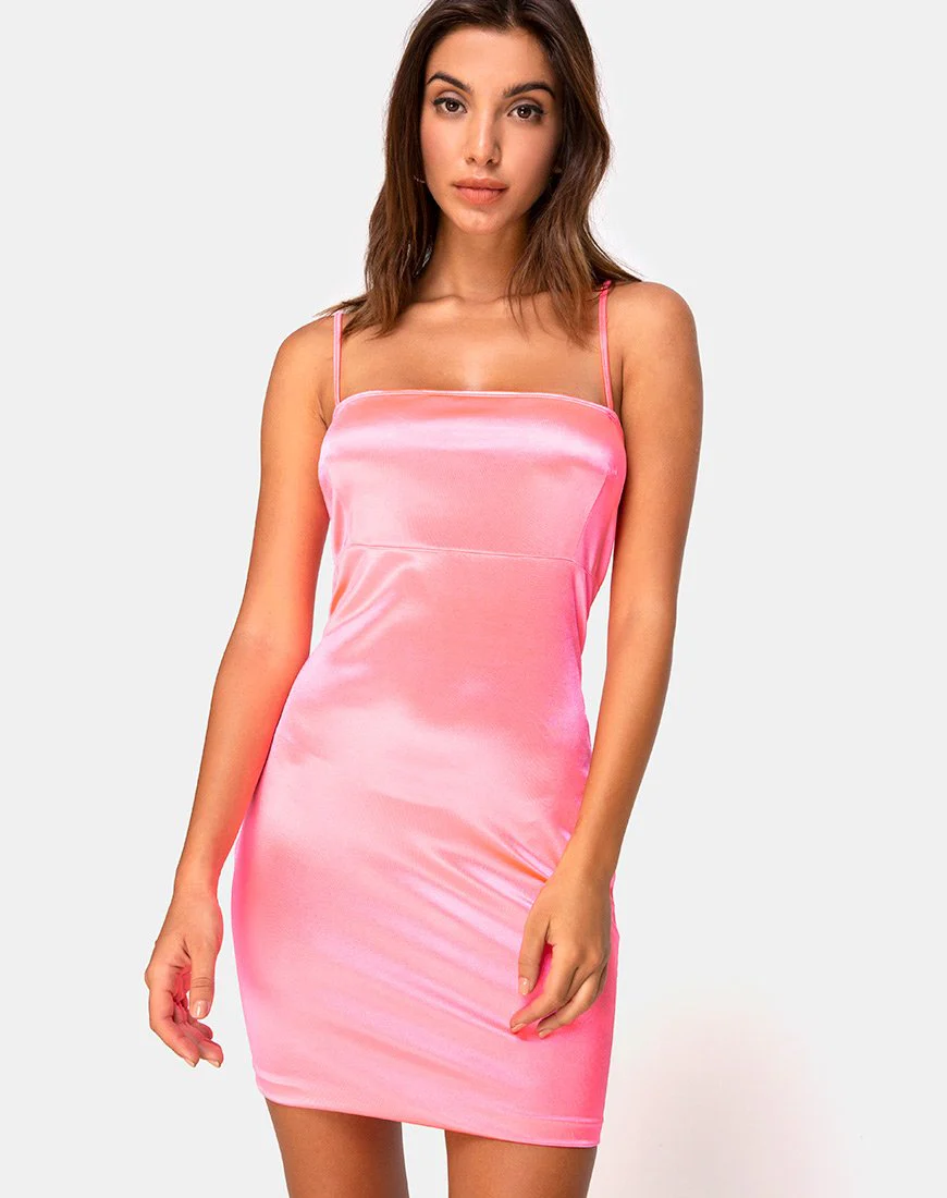 Cecile Slip-Kleid in Neon-Pink