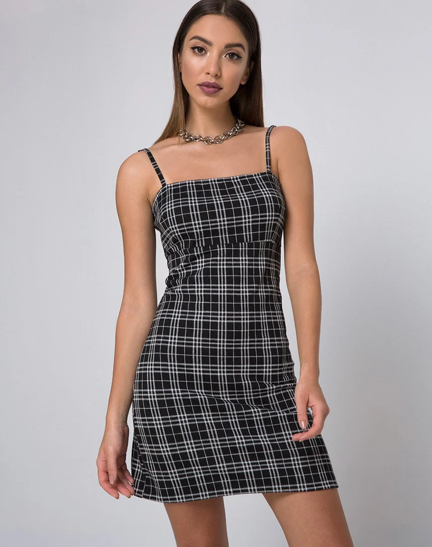 Cecile Slip Dress in Mono Plaid Schwarz - Image 3