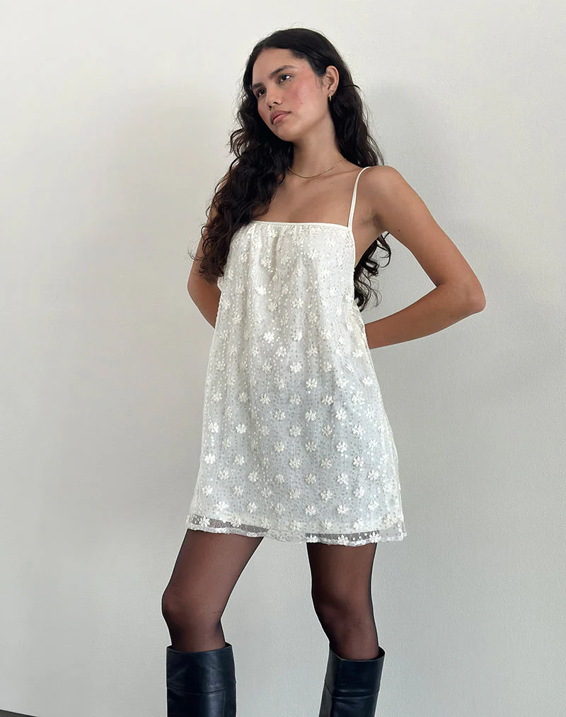Celia Mini-Slipkleid aus Paillettenspitze Elfenbein - Image 4