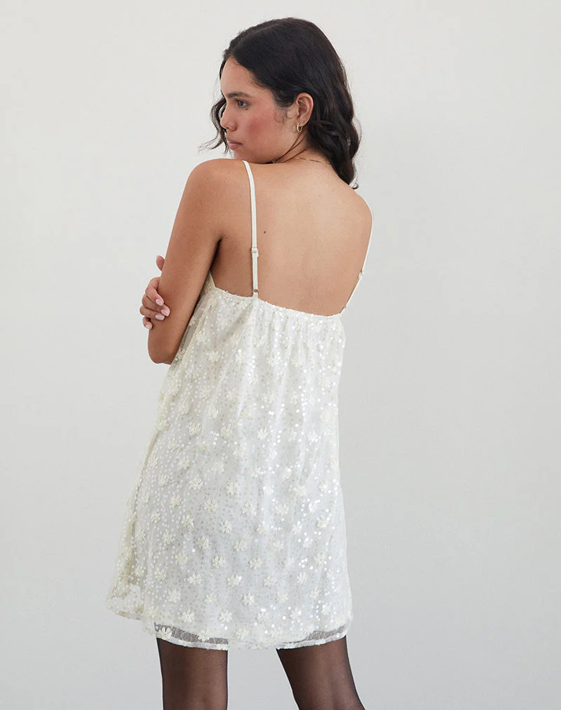 Celia Mini-Slipkleid aus Paillettenspitze Elfenbein - Image 5