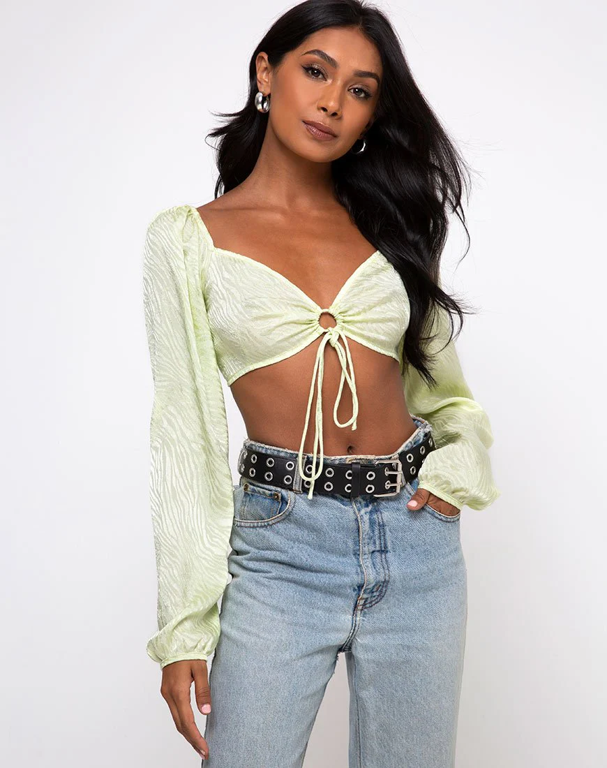 Celinda Langarm-Top aus Satin Zebra Pistazie - Image 2