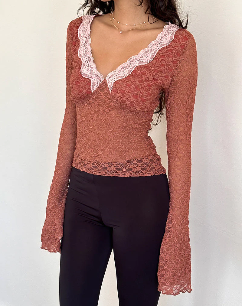 Chantal Langarm-Spitzen-Top in Withered Rose - Image 2
