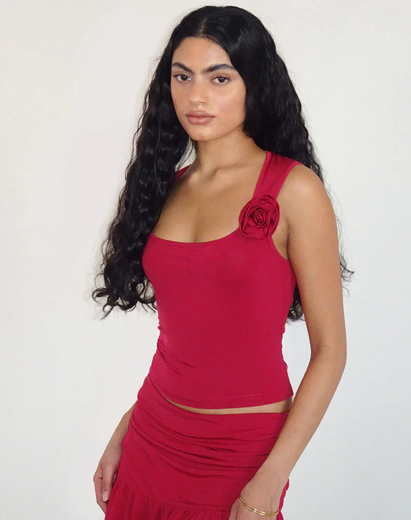 Charley Rosette Top aus Lycra Slinky Rot