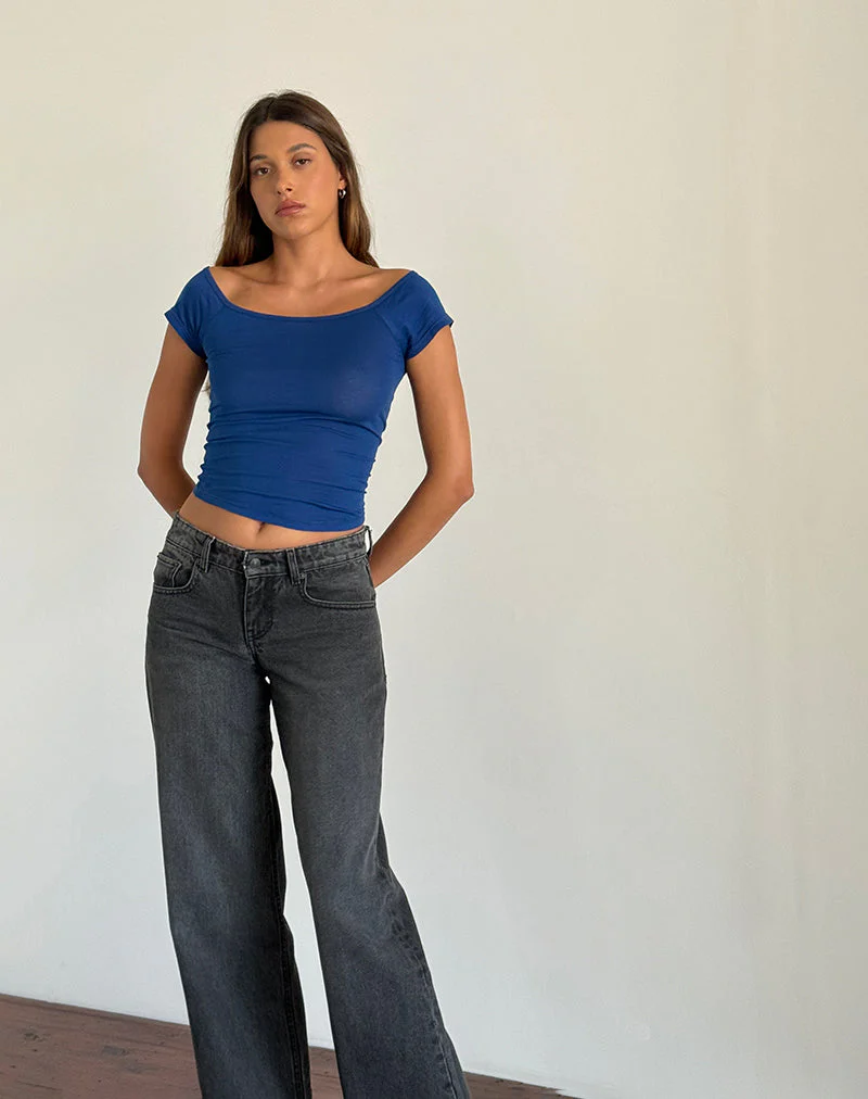 Charya Schulterfreies Top in schillerndem Blau - Image 3