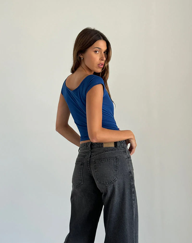 Charya Schulterfreies Top in schillerndem Blau - Image 5