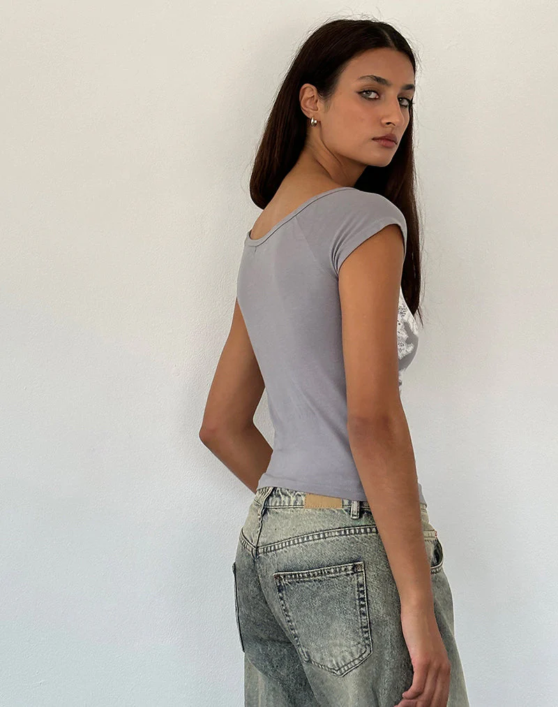 Charya Schulterfreies Top aus grauer floraler Spitze - Image 3